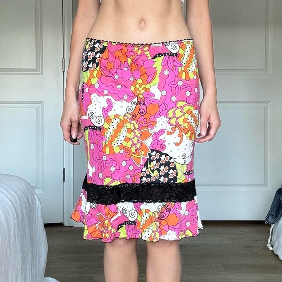 Vintage 100% silk copper key midi skirt - Picture 2 of 6